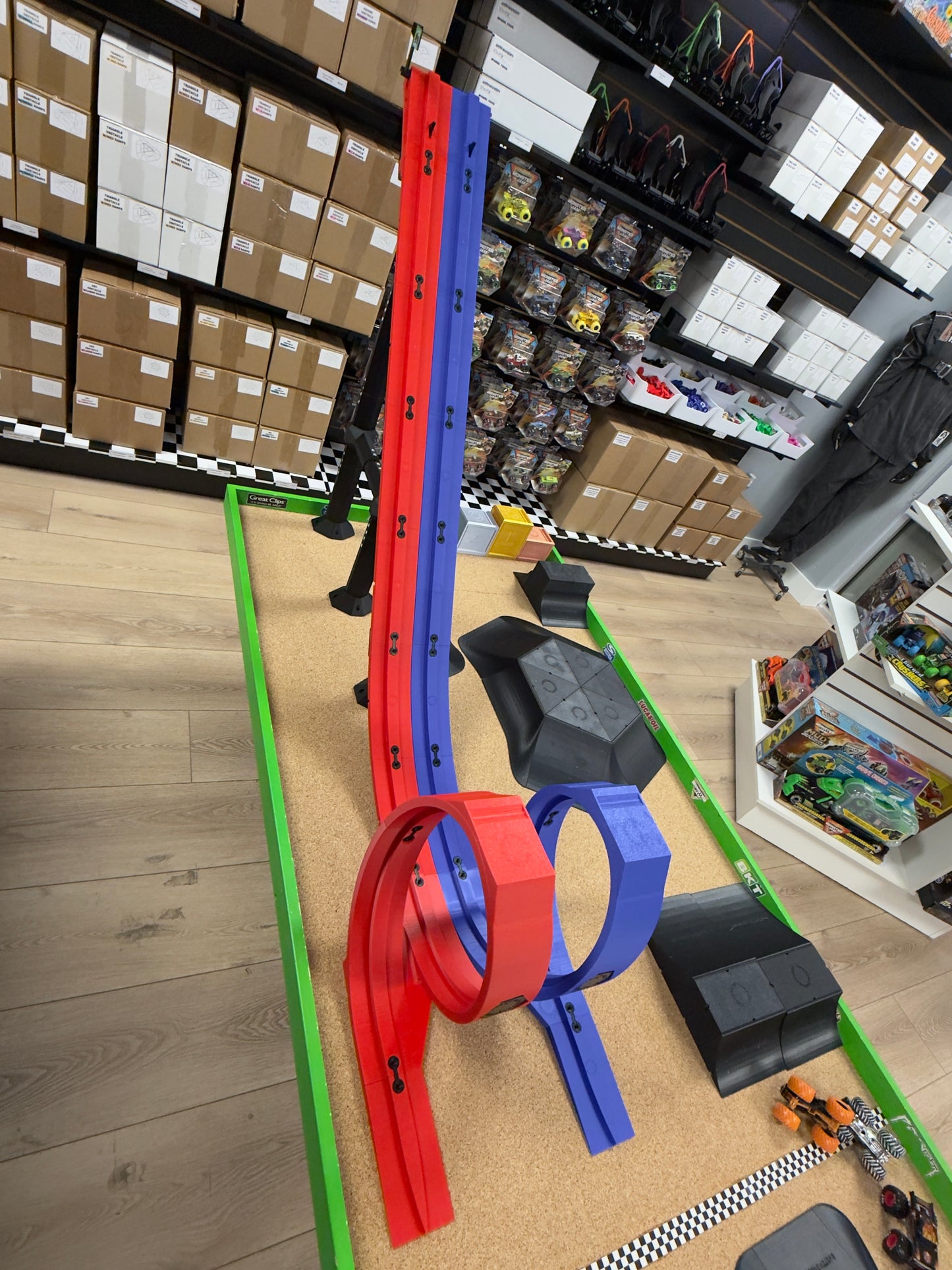 OurTime4Adventures Double Loop monster truck track - Red & Blue