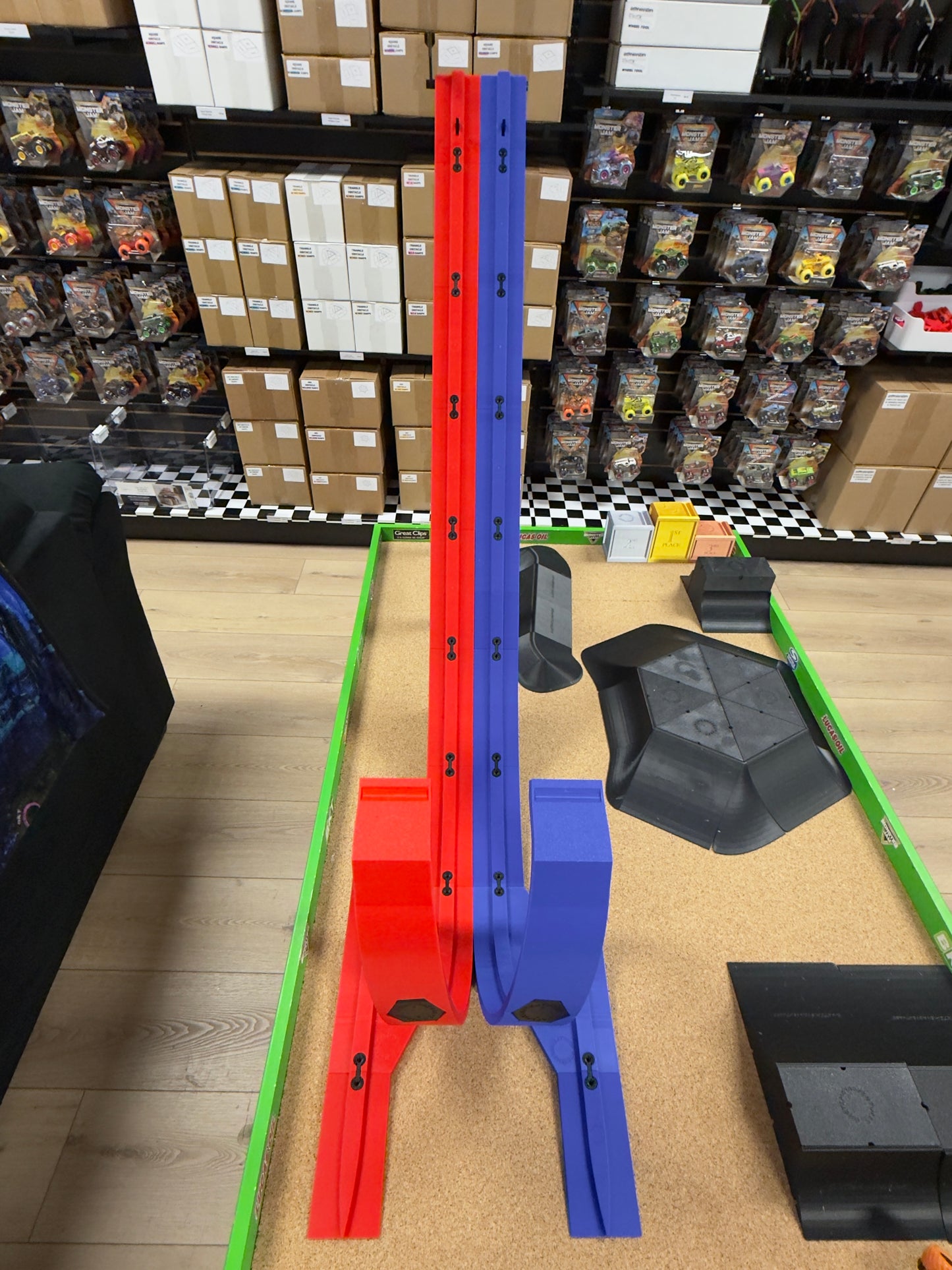 OurTime4Adventures Double Loop monster truck track - Red & Blue